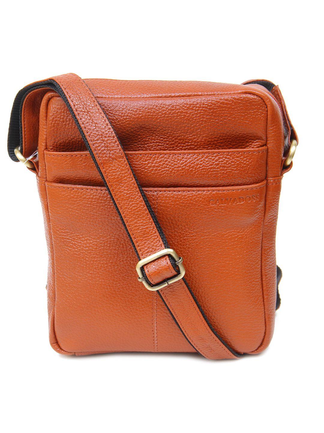 calvadoss textured leather structured sling bag
