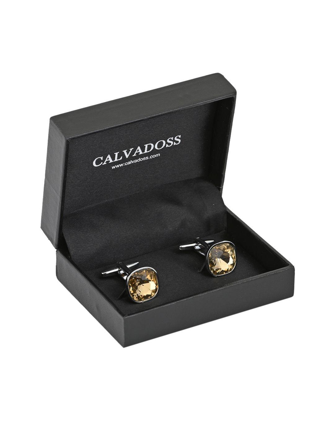 calvadoss yellow & silver-plated square cufflinks