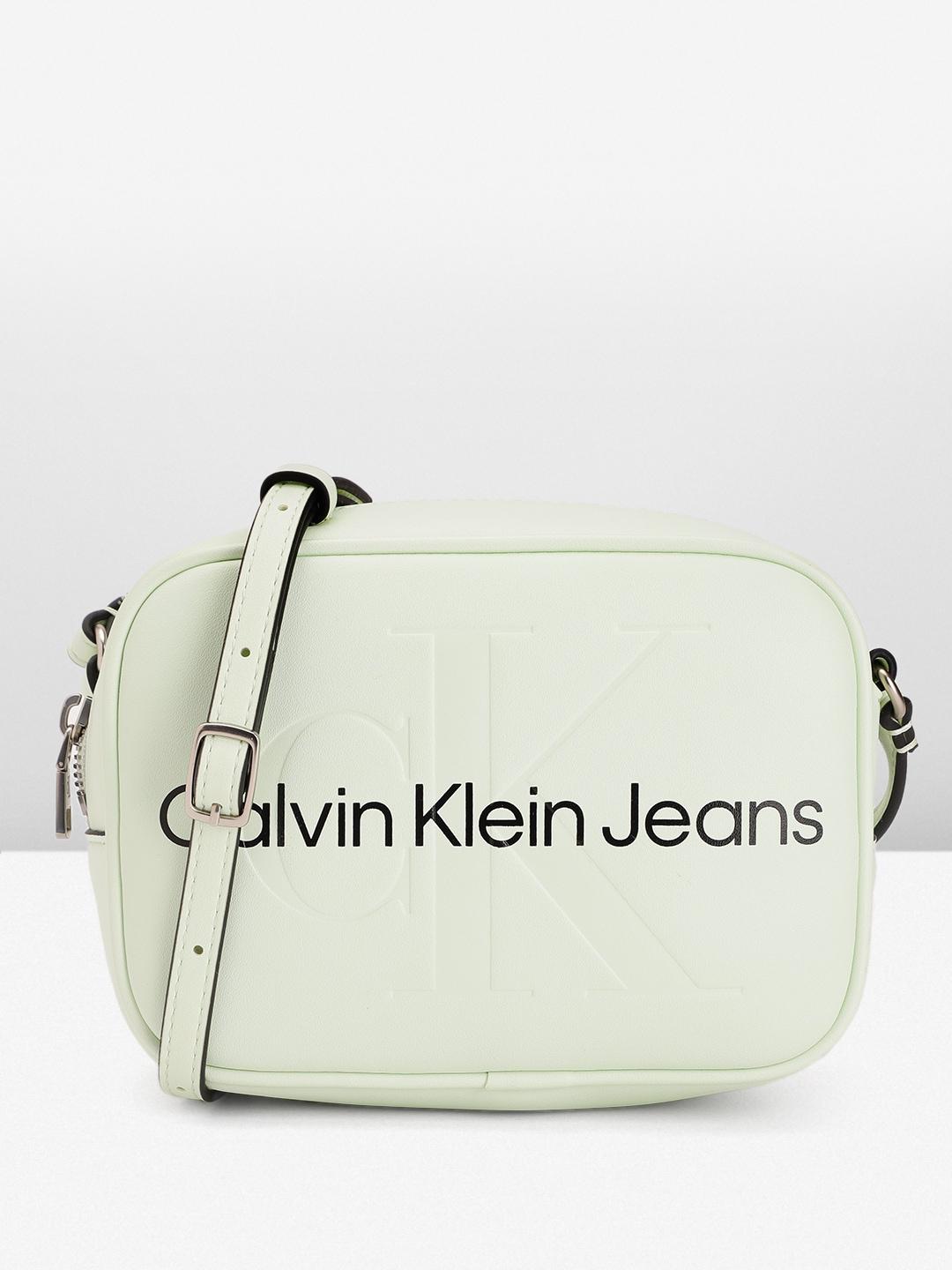 calvin klein brand logo printed & debossed structured sling bag