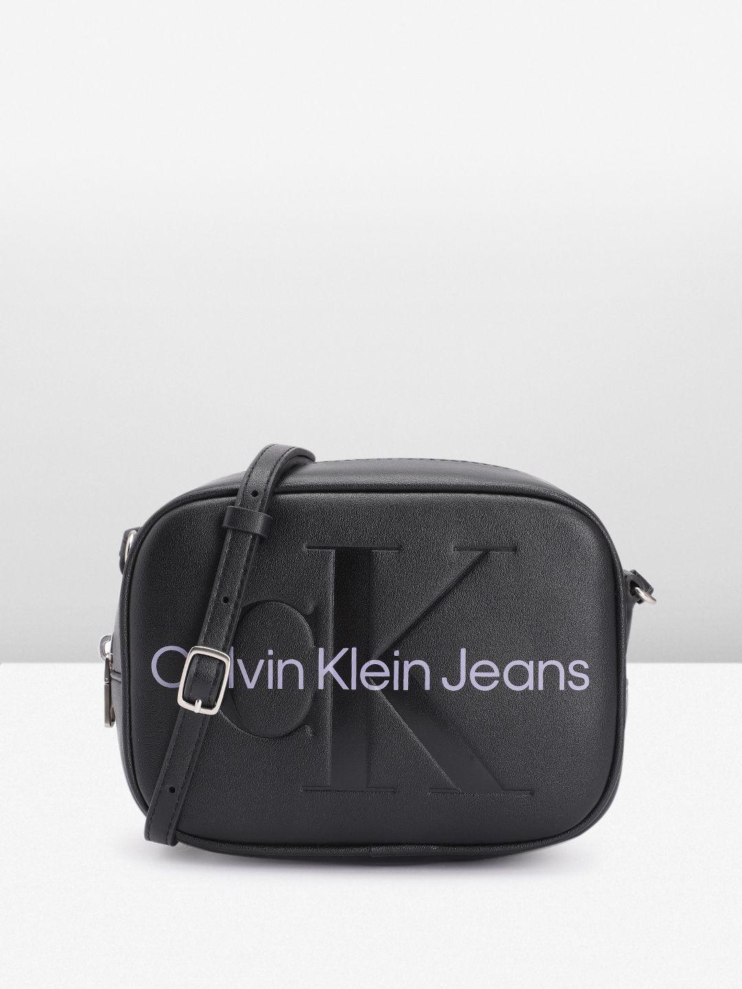 calvin klein brand logo printed structured sling bag