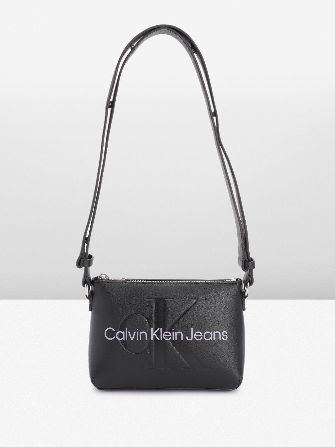 calvin klein brand logo printed structured sling bag