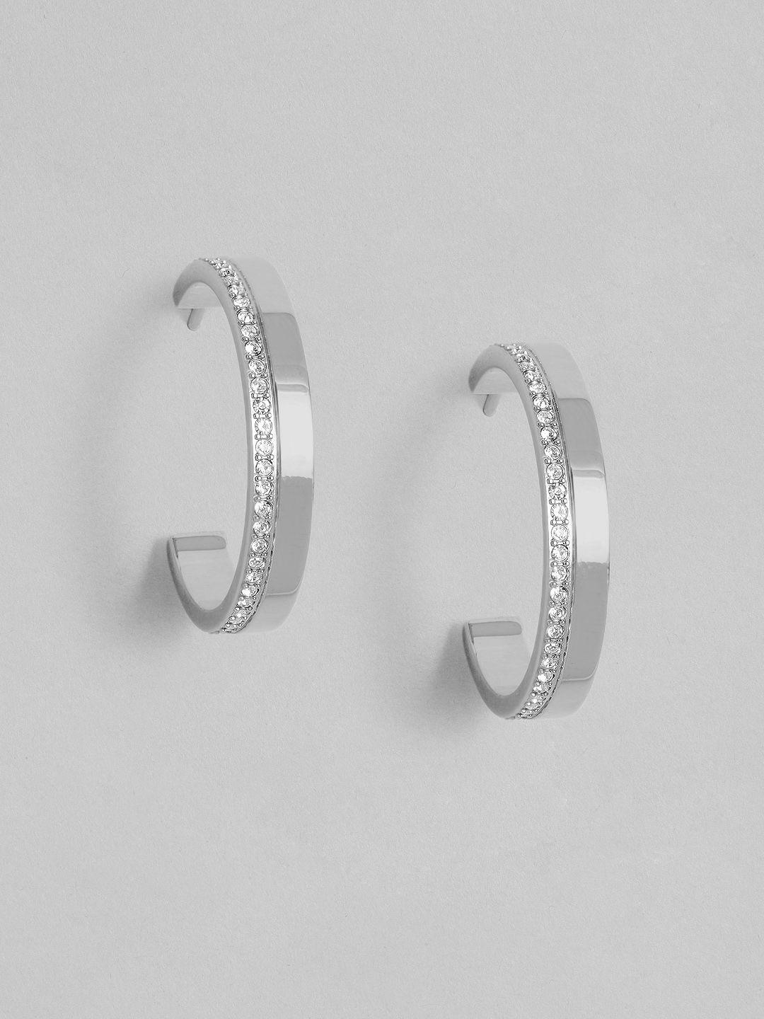 calvin klein crystals studded brass plated stainless steel classic half hoop earrings