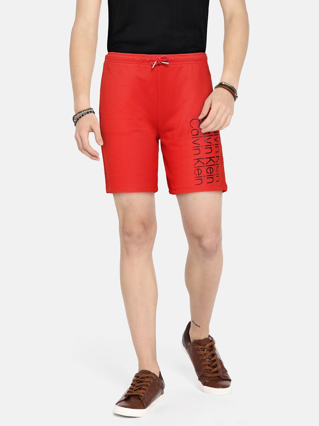 calvin klein jeans boys red typography printed pure cotton shorts