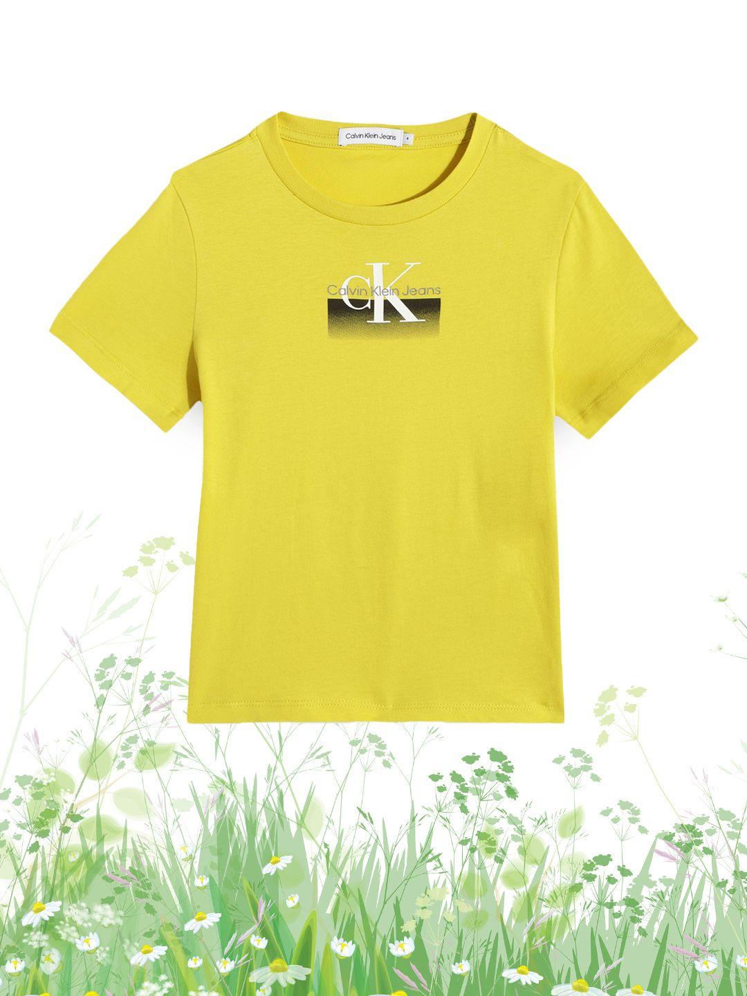 calvin klein jeans boys yellow printed organic cotton t-shirt