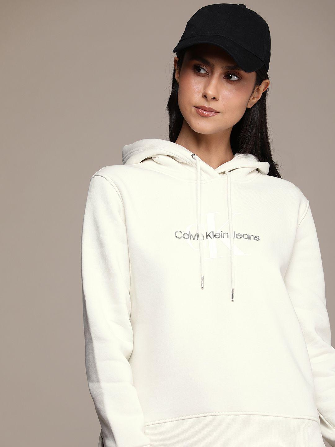 calvin klein jeans brand logo embroidered hooded sweatshirt