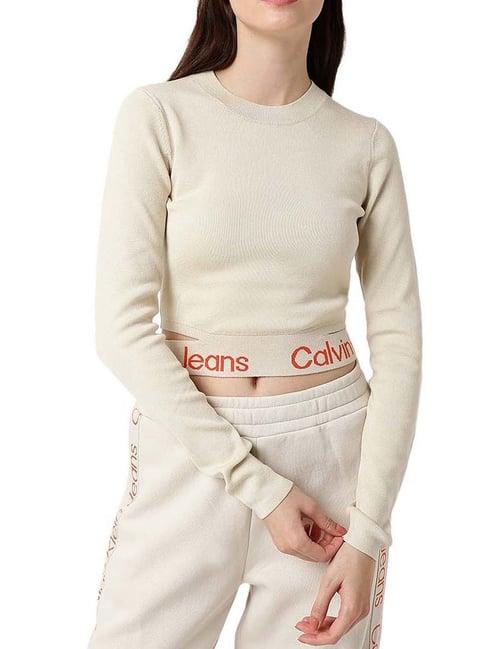 calvin klein jeans eggshell & coral orange logo comfort fit sweater