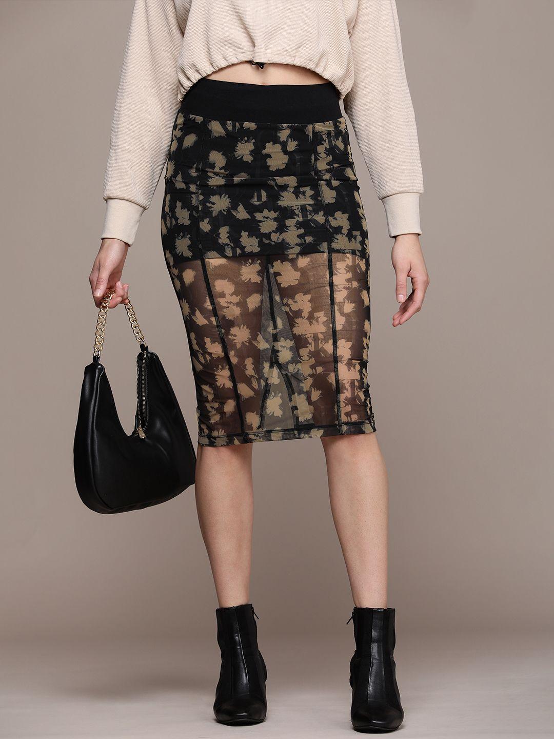calvin klein jeans floral print semi- sheer straight fit skirt