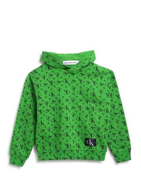 calvin klein jeans kids green logo regular fit hoodie