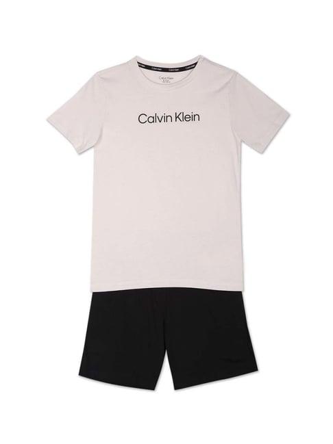 calvin klein jeans kids white & black cotton logo t-shirt set