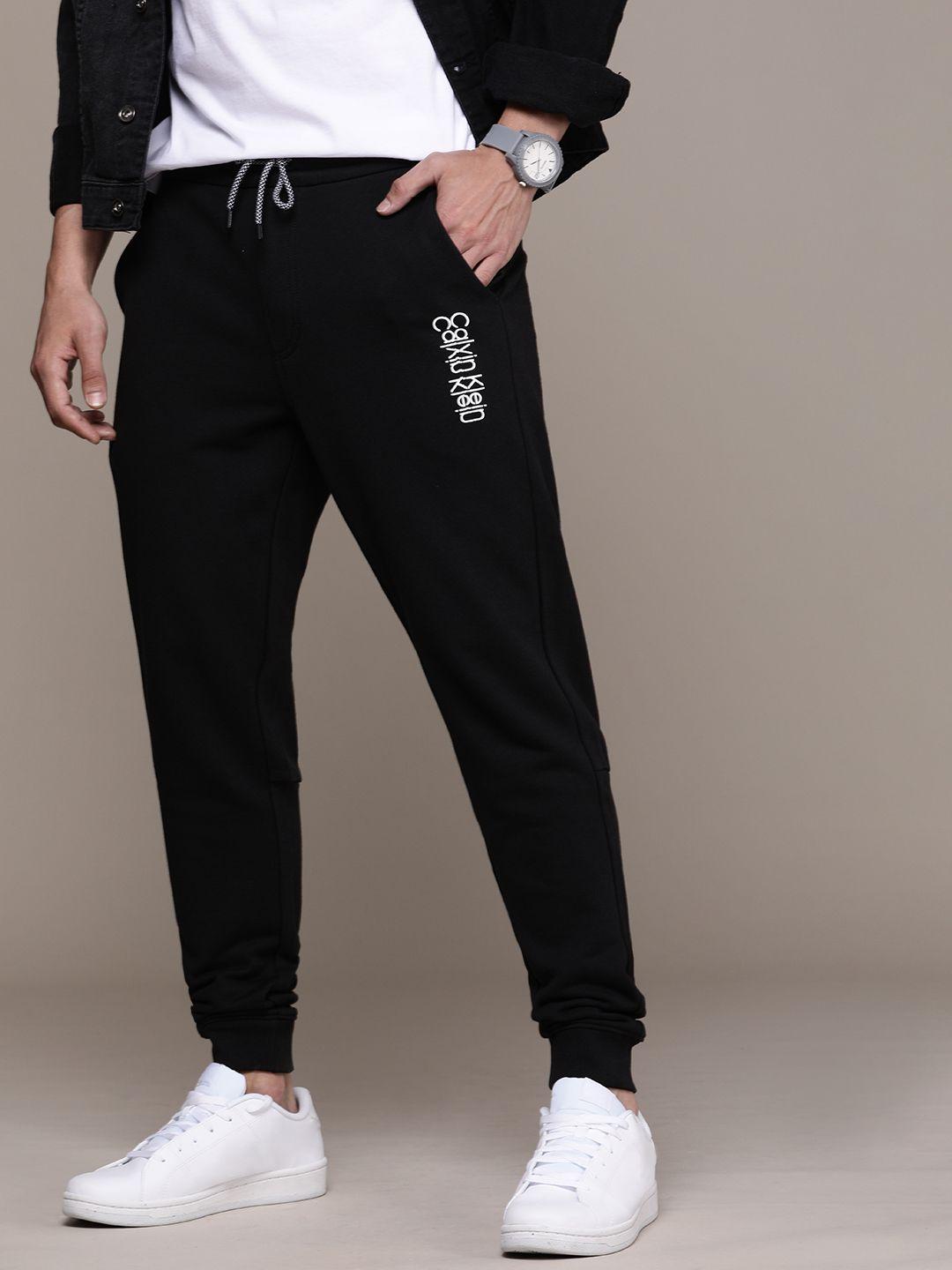calvin klein jeans men black brand logo printed mid rise casual joggers track pants