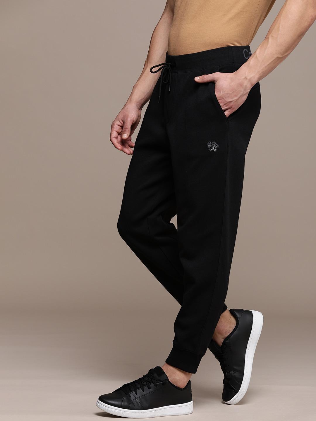 calvin klein jeans men black brand logo printed regular fit joggers track pants