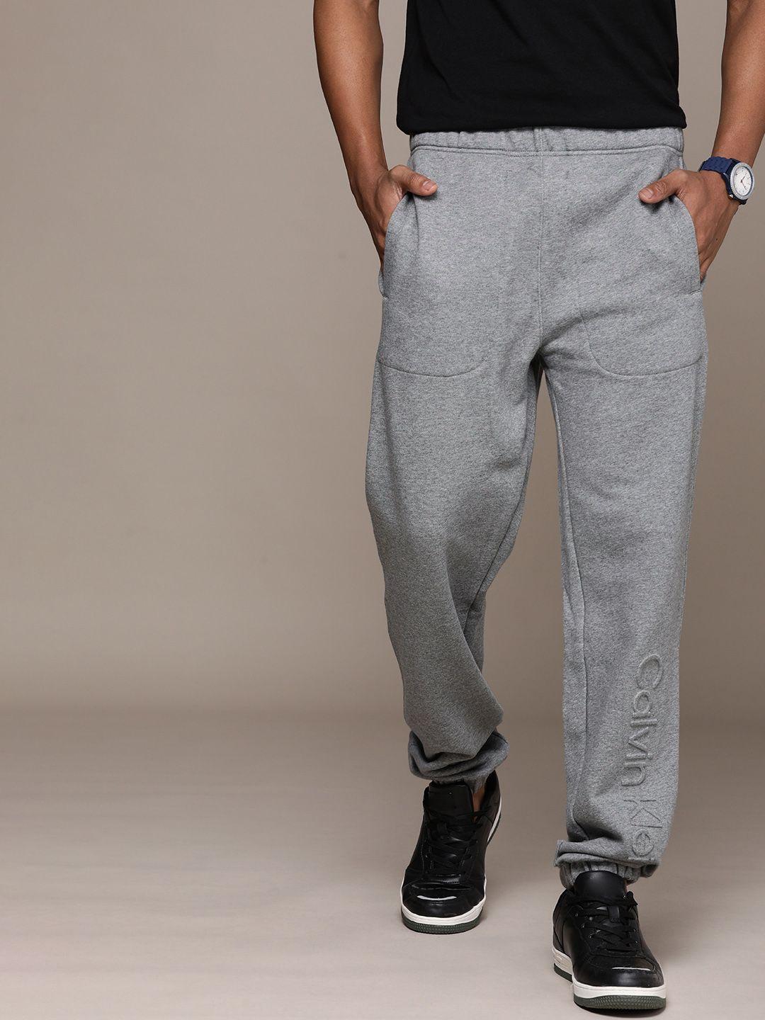 calvin klein jeans men grey solid regular fit joggers