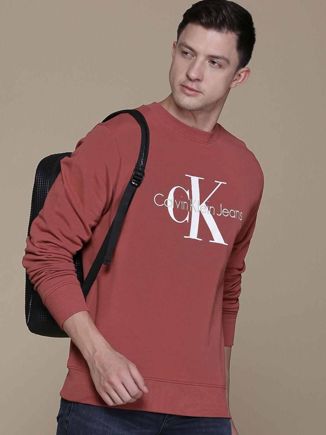 calvin klein jeans men red & white brand logo embroidered sweatshirt