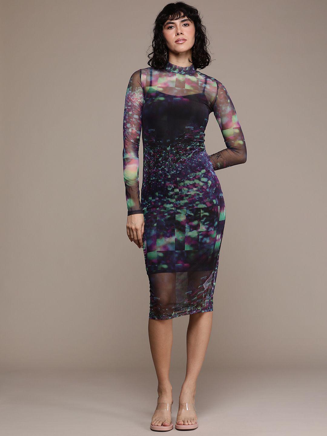 calvin klein jeans printed sheer bodycon midi dress comes with an inner slip