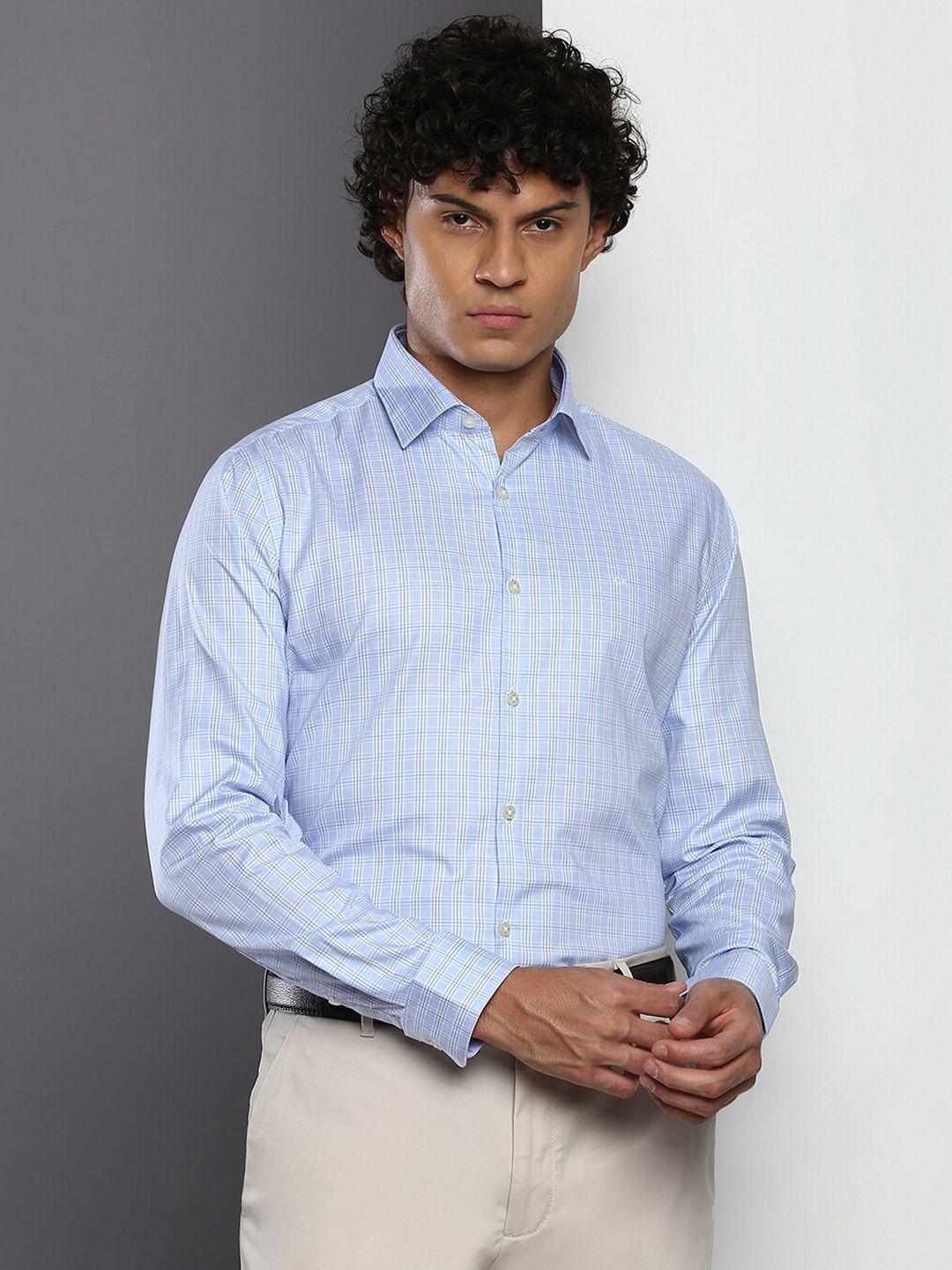 calvin klein jeans slim fit grid tattersall checks spread collar pure cotton formal shirt