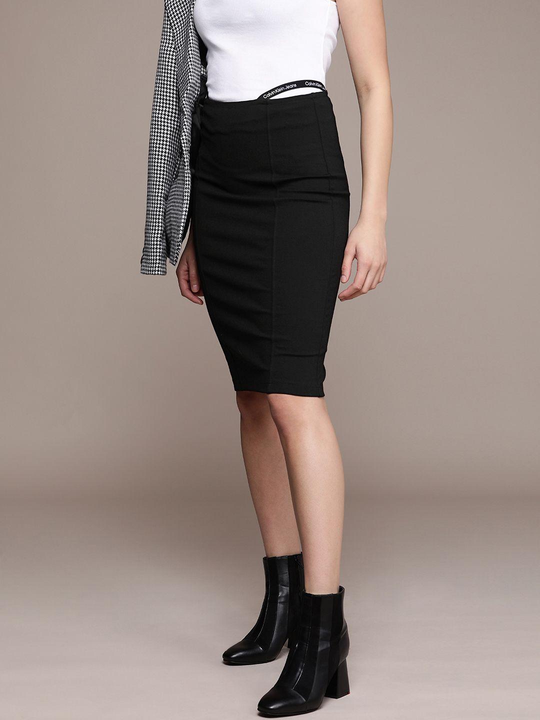 calvin klein jeans solid straight fit skirt with cut out detail