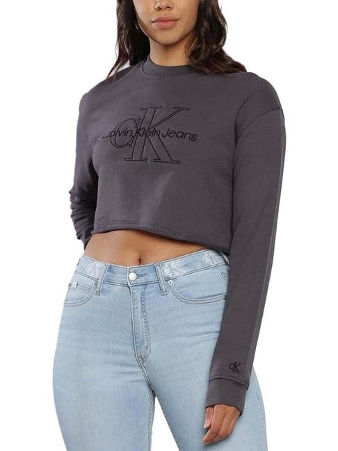 calvin klein jeans washed black embroidery regular fit sweatshirt