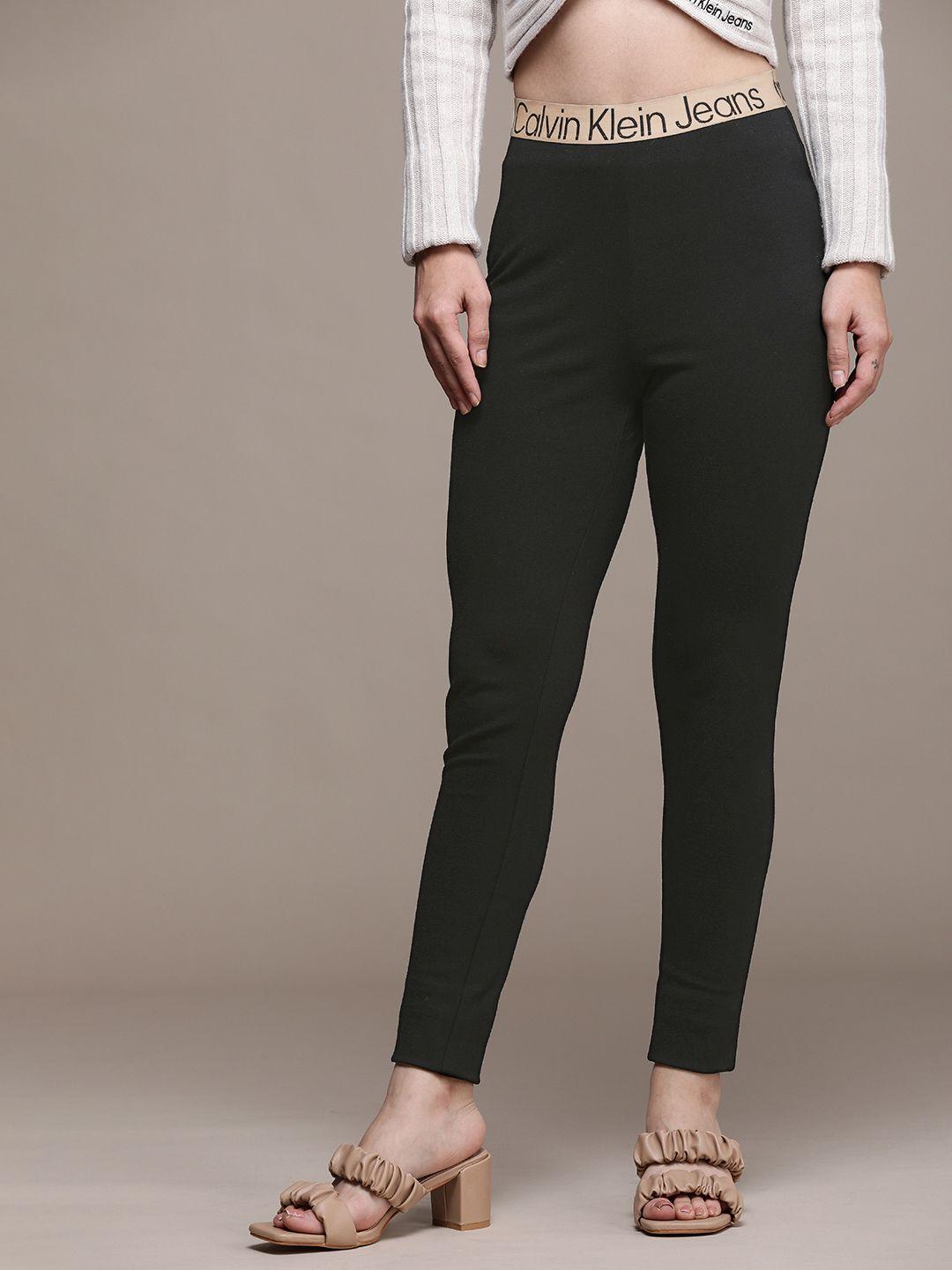 calvin klein jeans women black logo elastic milano leggings