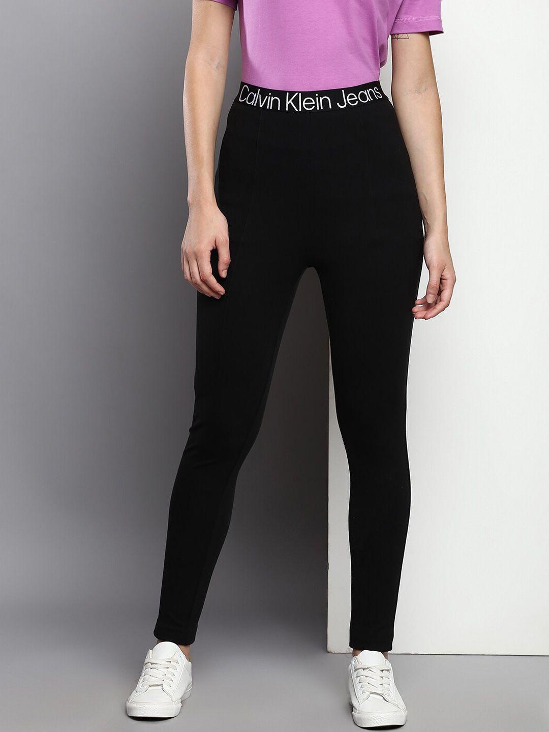 calvin klein jeans women black solid tights