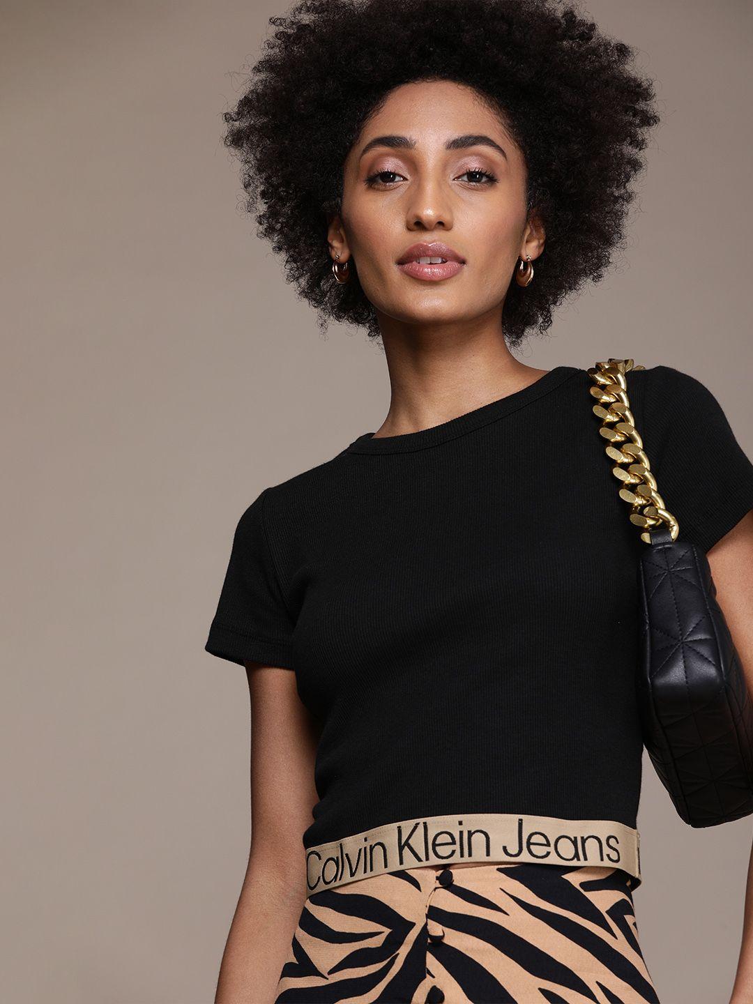 calvin klein jeans women black typography detail t-shirt