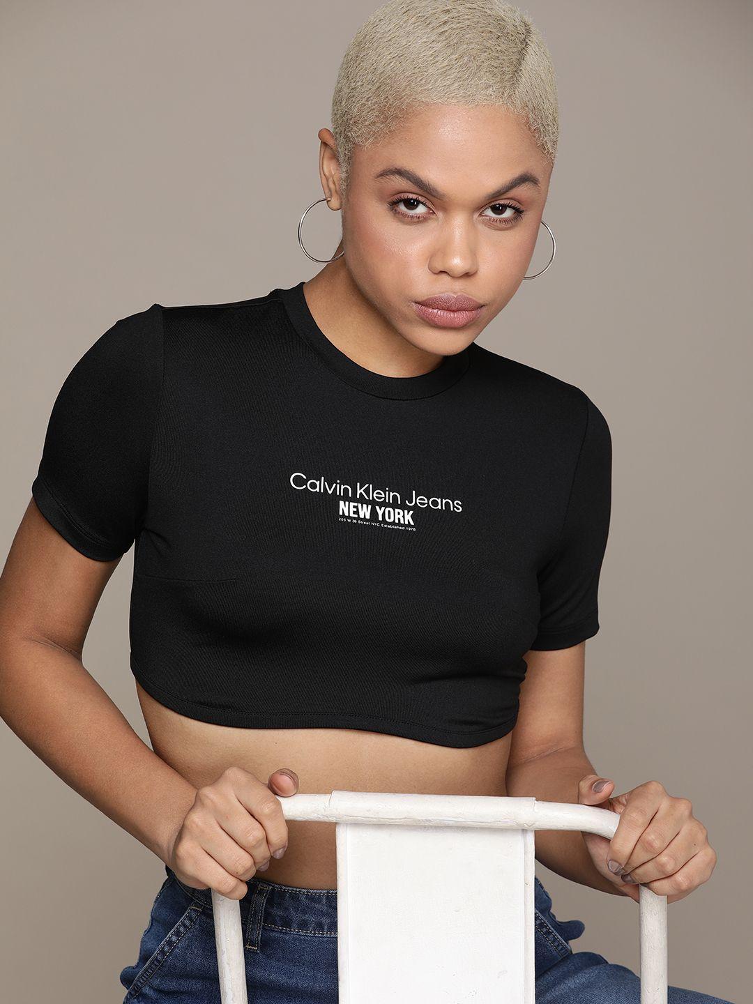 calvin klein jeans women brand logo printed crop t-shirt