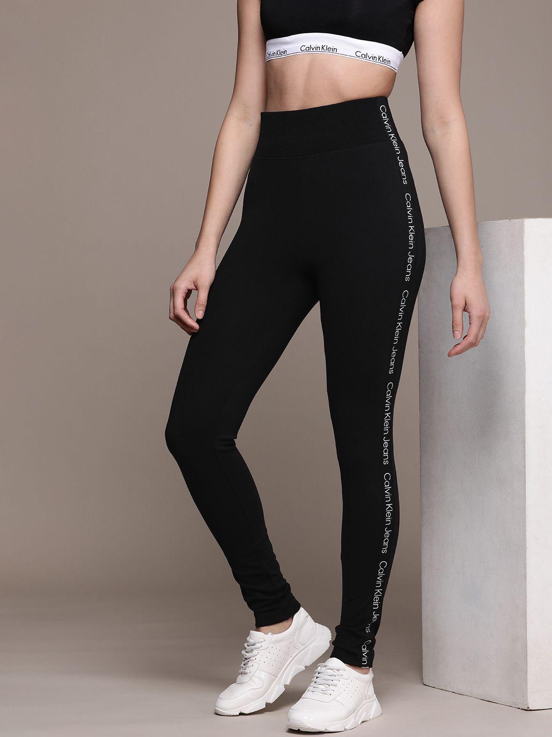 calvin klein jeans women brand logo side tape detail tights