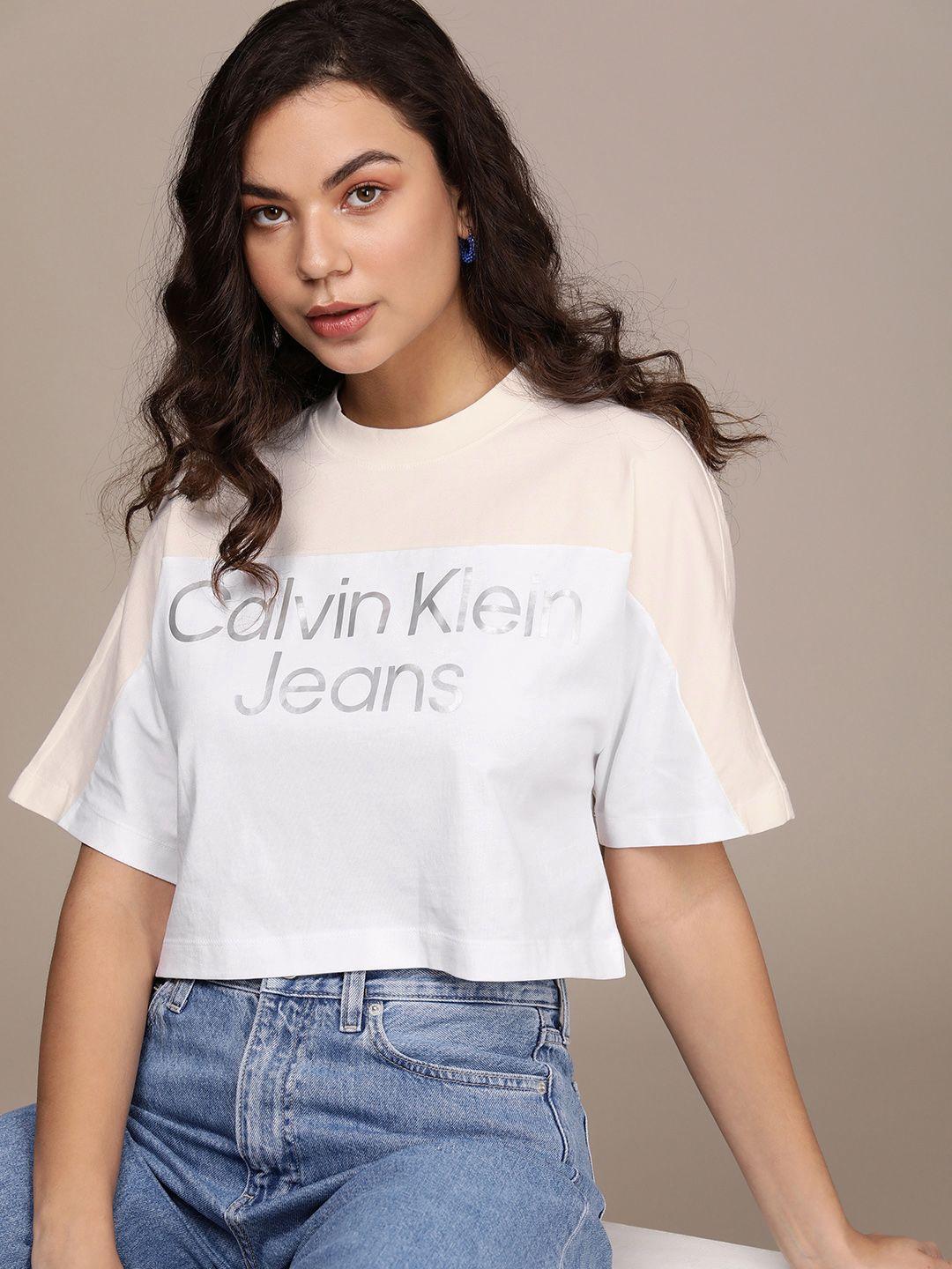 calvin klein jeans women colourblocked extended sleeves compression t-shirt