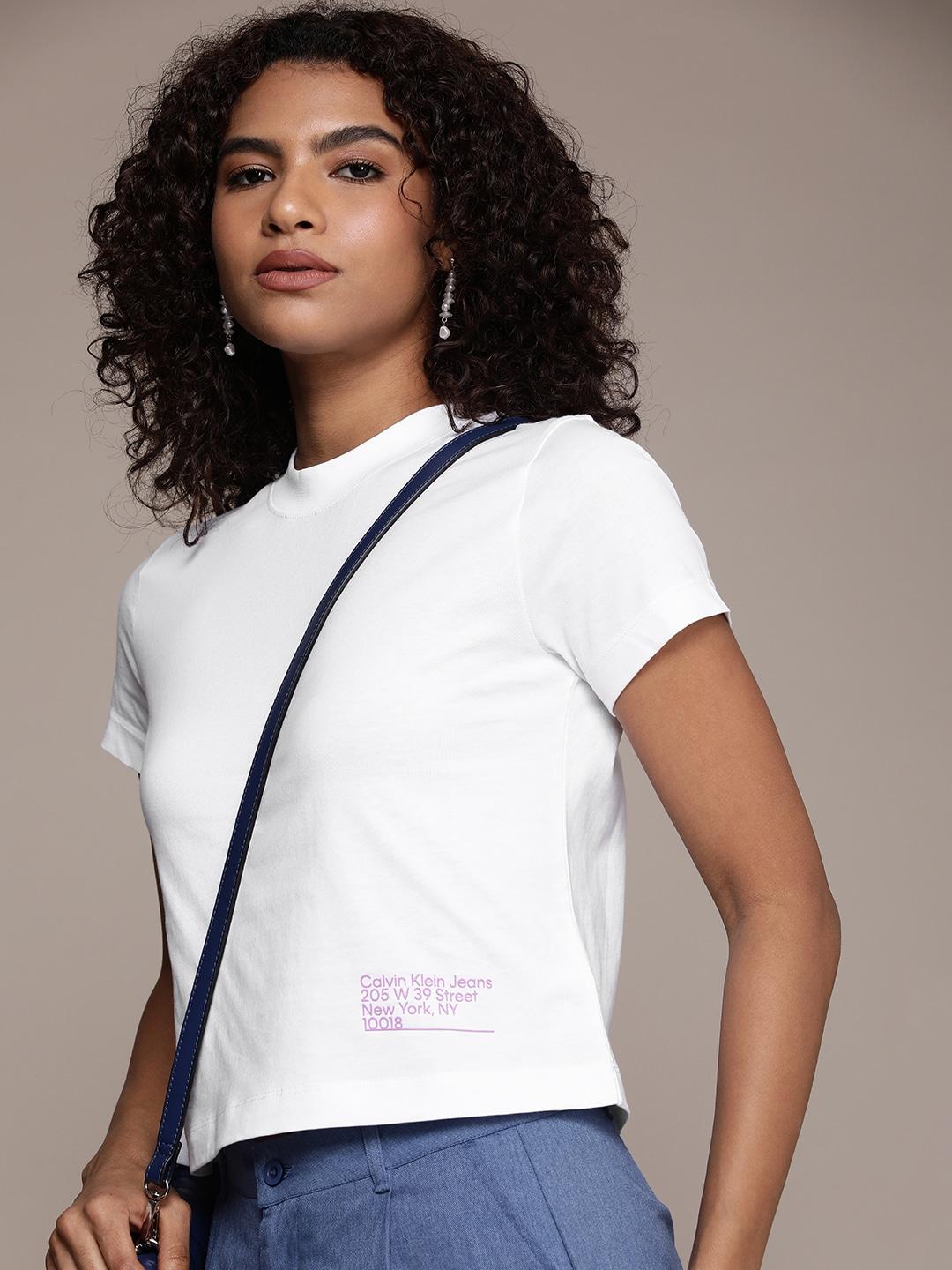 calvin klein jeans women pure cotton t-shirt with applique detail