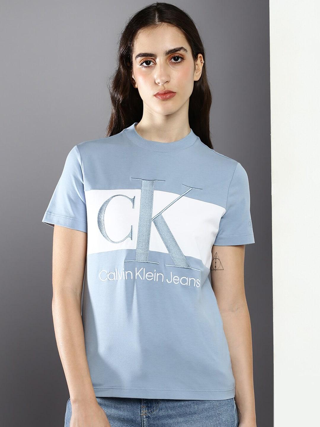 calvin klein jeans women round neck typography printed t-shirt