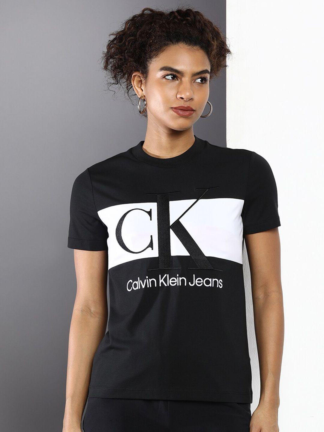 calvin klein jeans women round neck typography printed t-shirt
