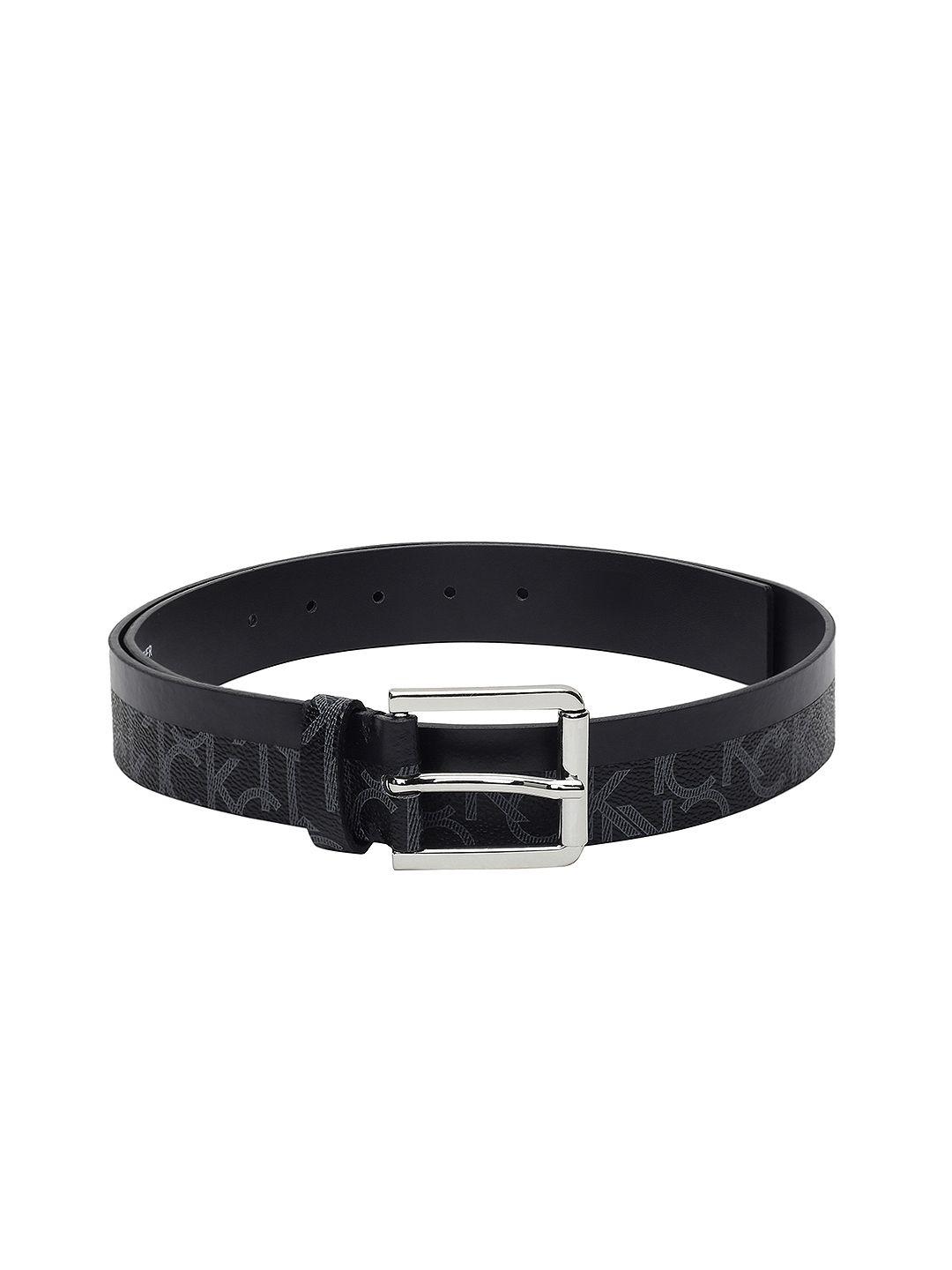 calvin klein men black genuine leather printed belt