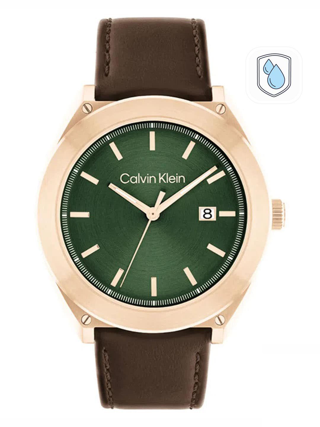 calvin klein men casual essentials dial & leather straps analogue watch 25200202