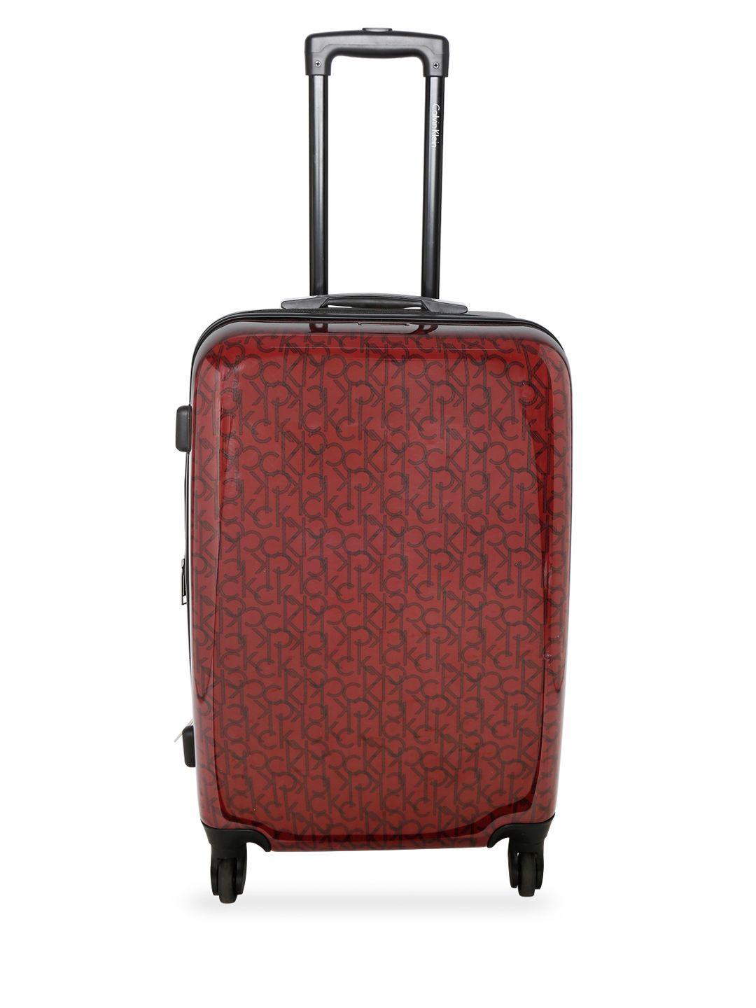 calvin klein red textured monogram hard-sided medium trolley bag