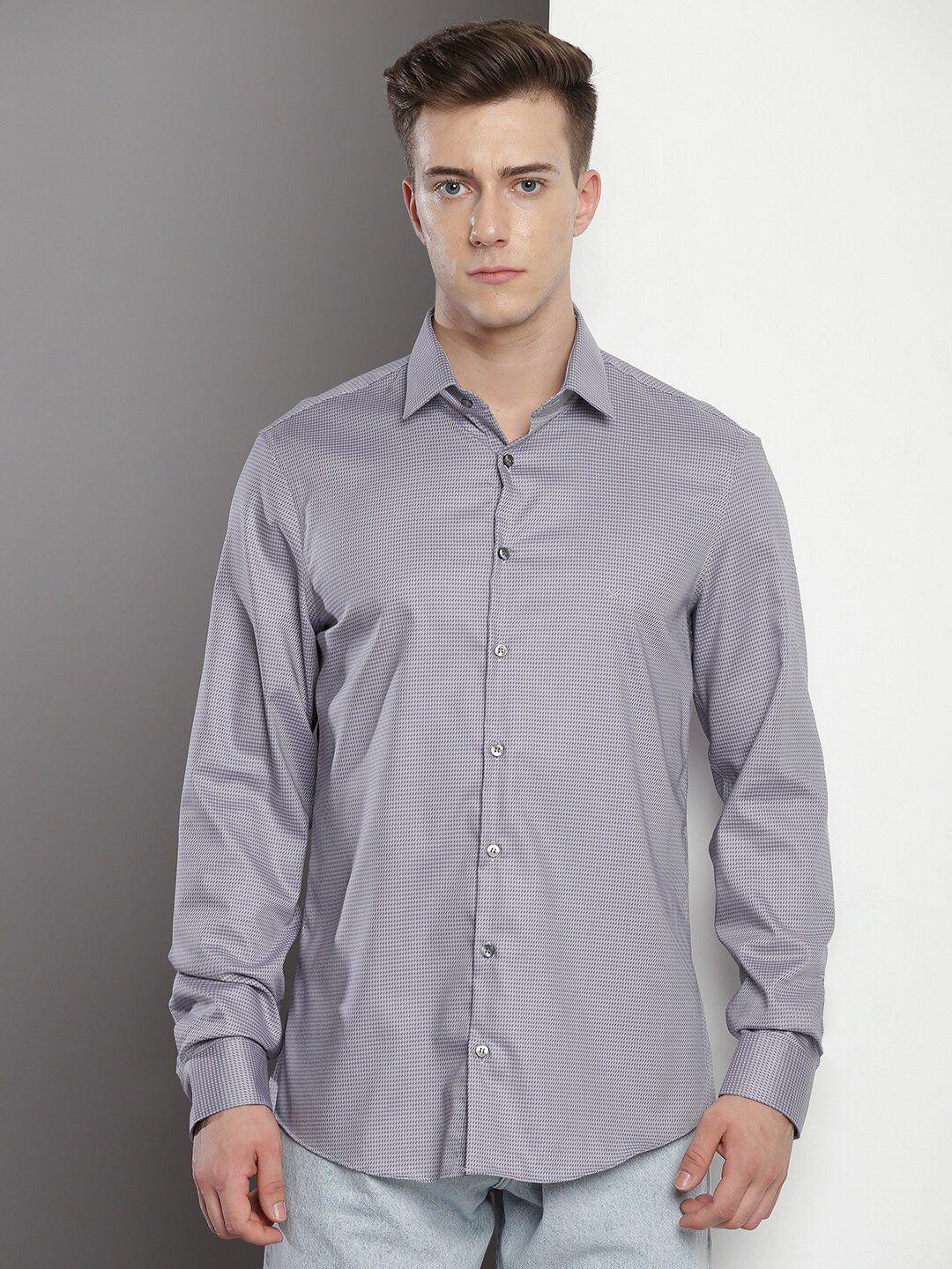 calvin klein slim fit opaque micro ditsy printed cotton casual shirt