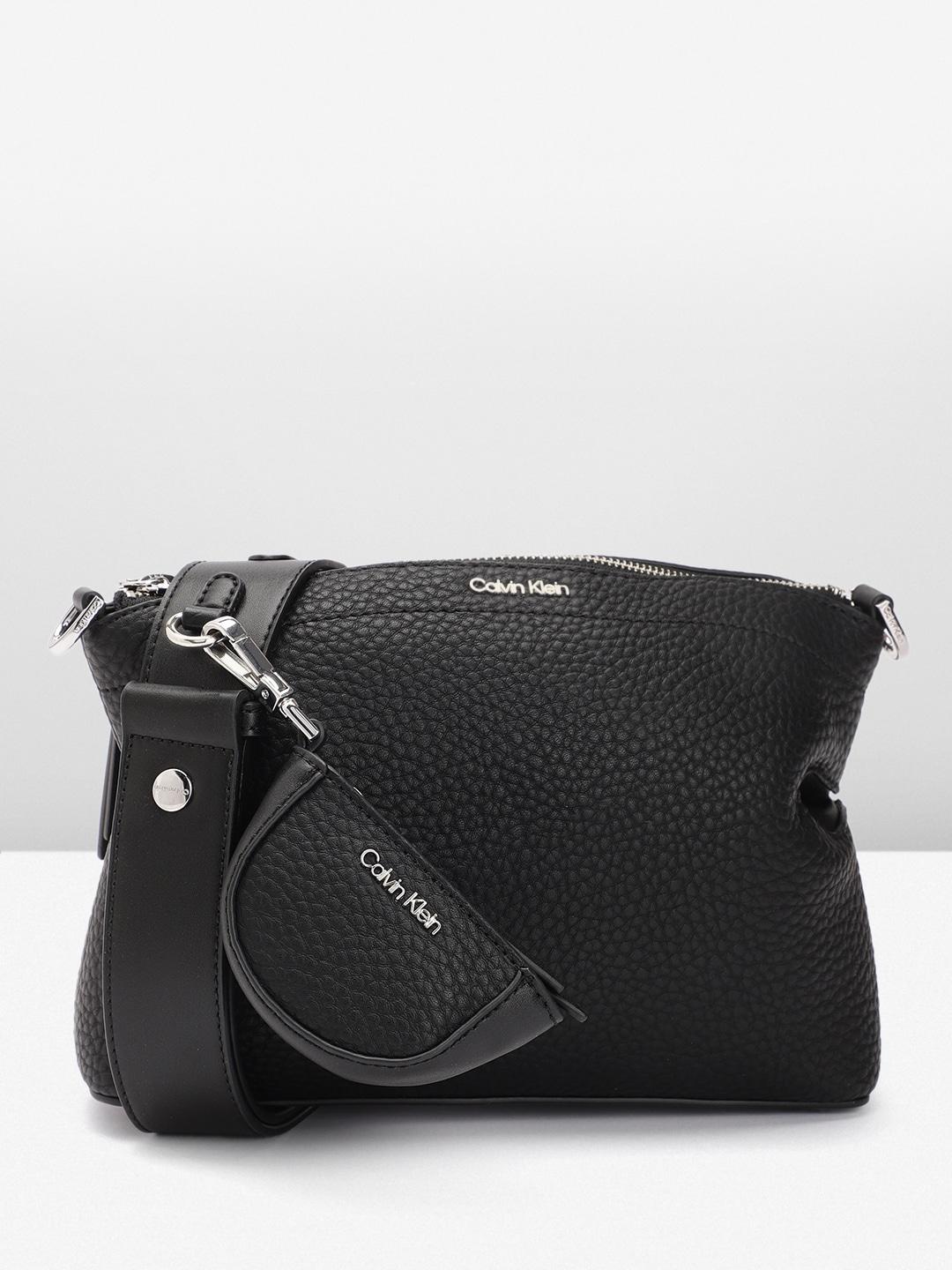 calvin klein textured pu structured sling bag with a pouch