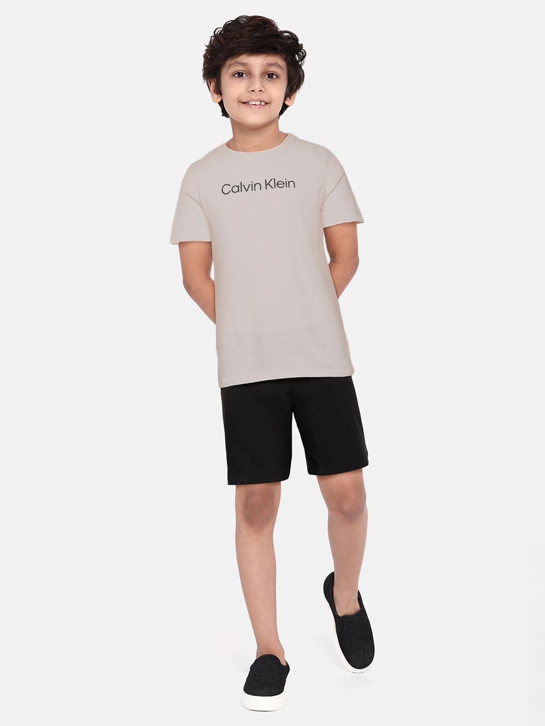 calvin klein underwear boys beige & black pure cotton t-shirt with shorts