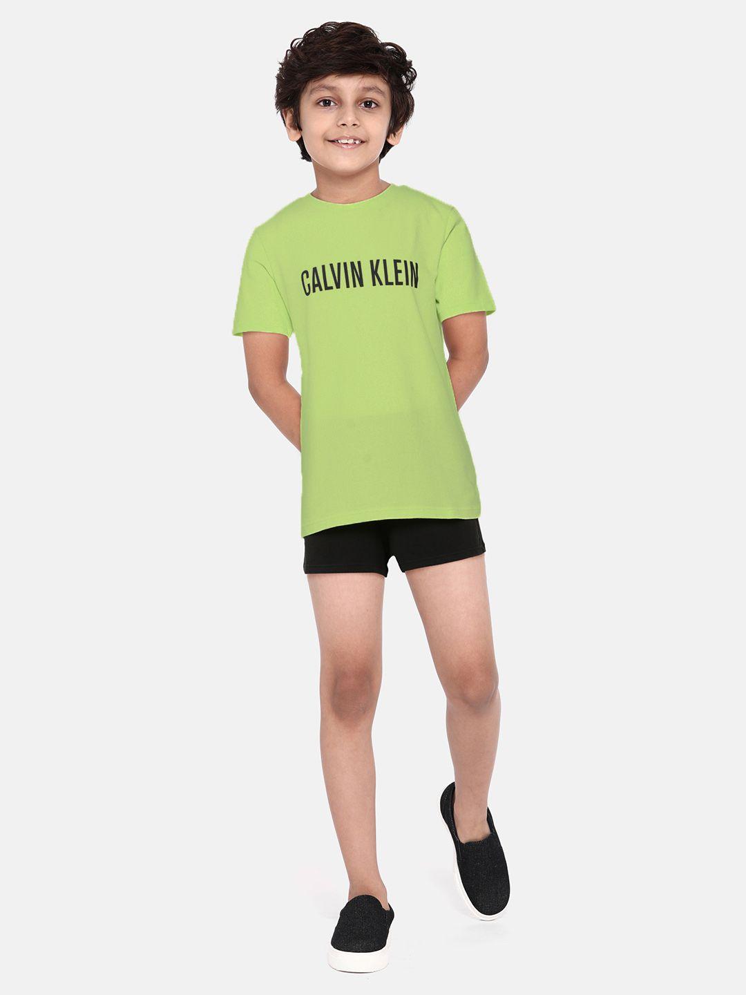 calvin klein underwear boys lime green & black printed t-shirt with shorts