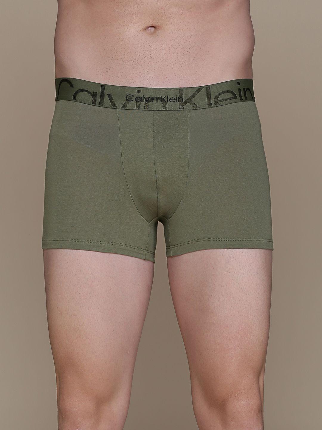 calvin klein underwear men olive green solid trunk-nb32990sr