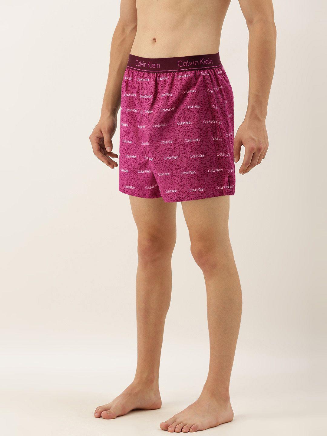 calvin klein underwear men pink & maroon printed pure cotton boxers nb1524bm2