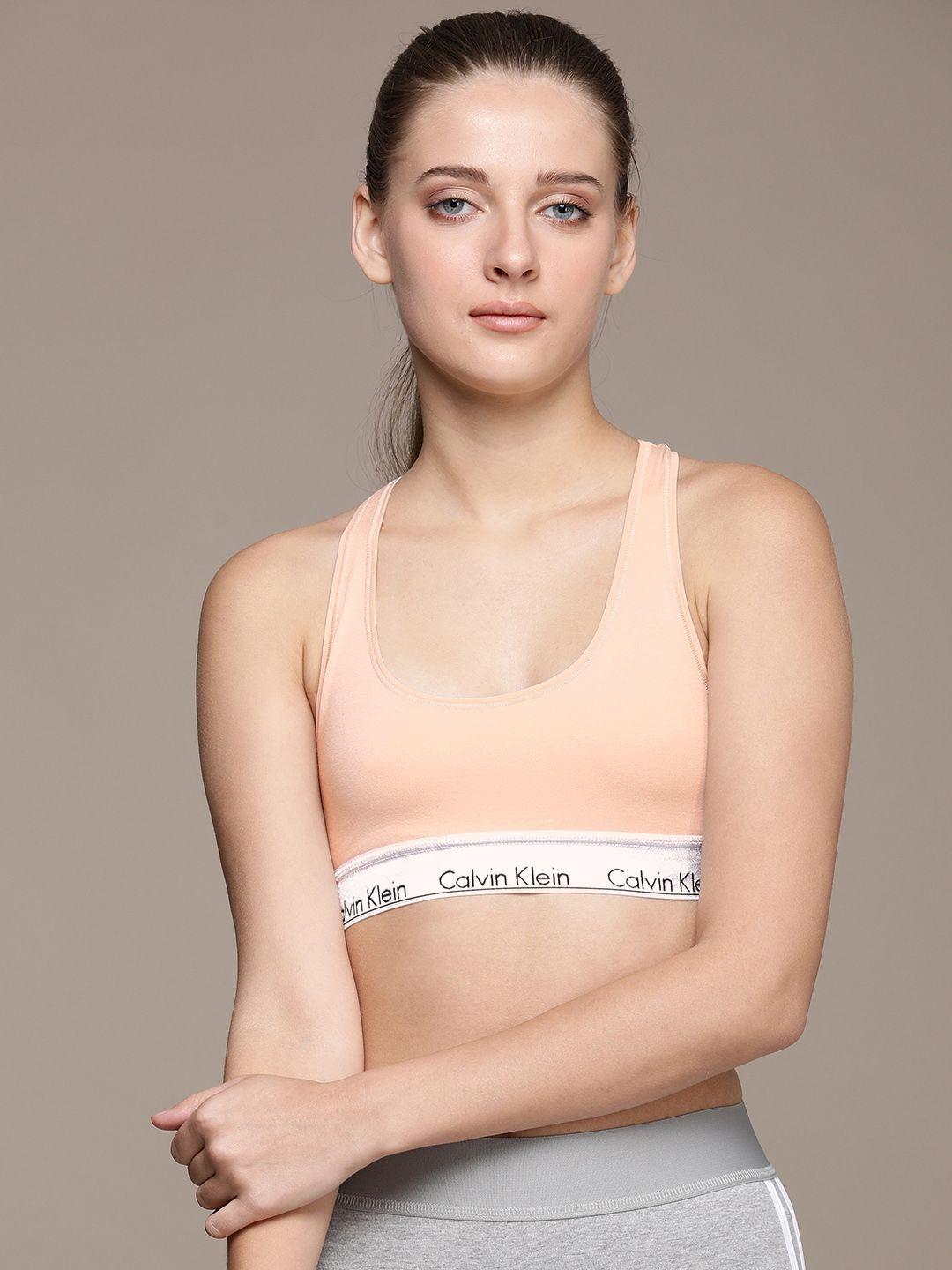 calvin klein underwear women beige solid non-padded sports bra qf6127vjs