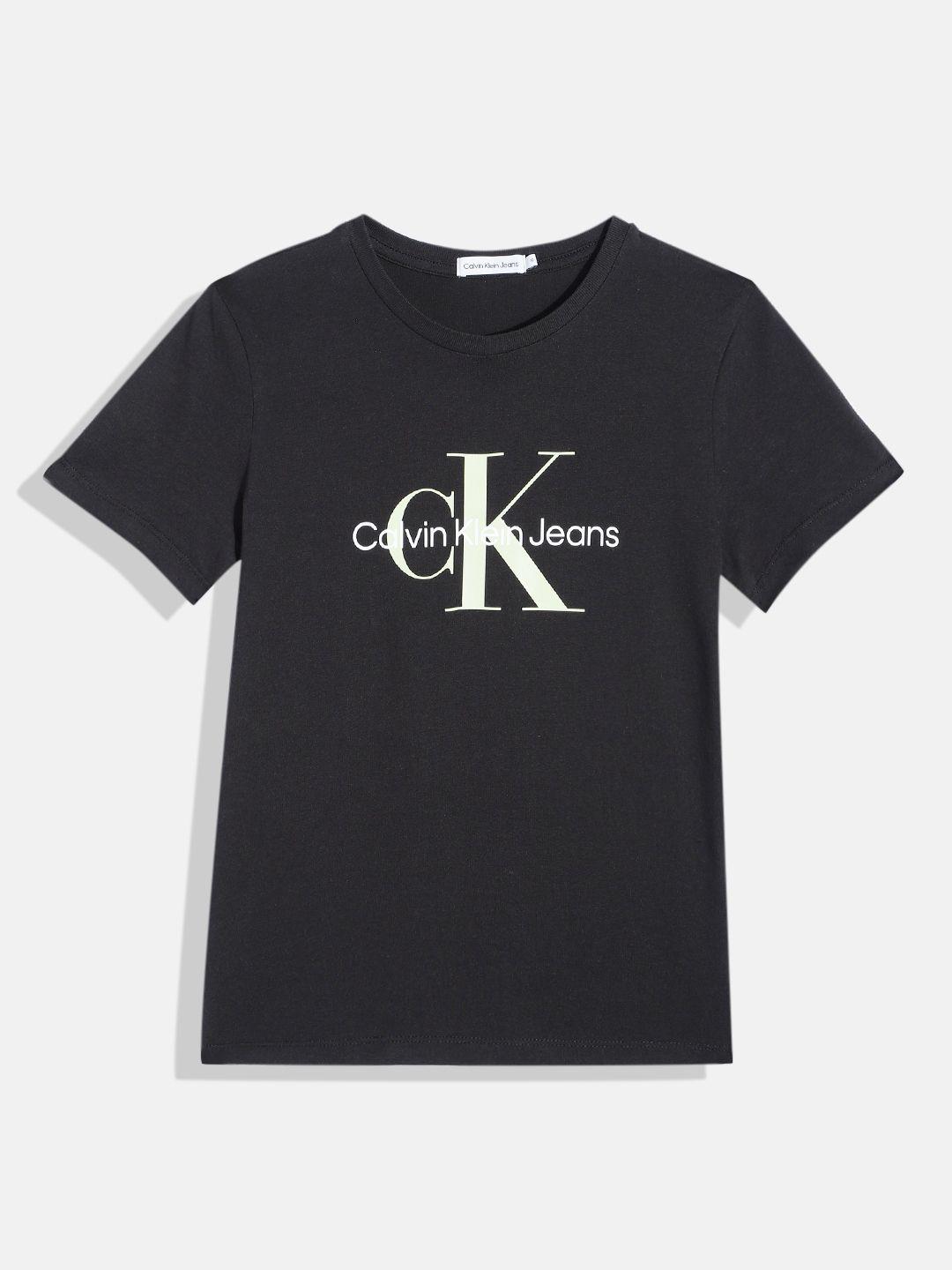 calvin klein unisex kids brand logo print knitted organic cotton t-shirt