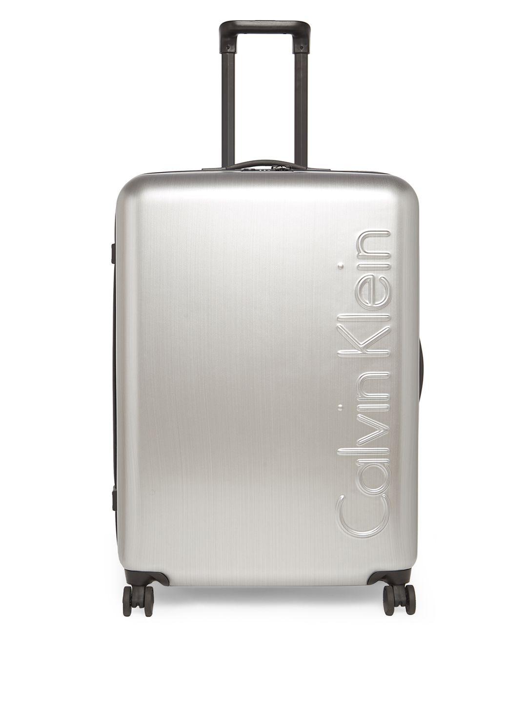 calvin klein unisex silver-toned solid the standard hs hard-sided large trolley suitcase