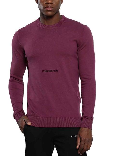 calvin klein amaranth cotton regular fit sweaters