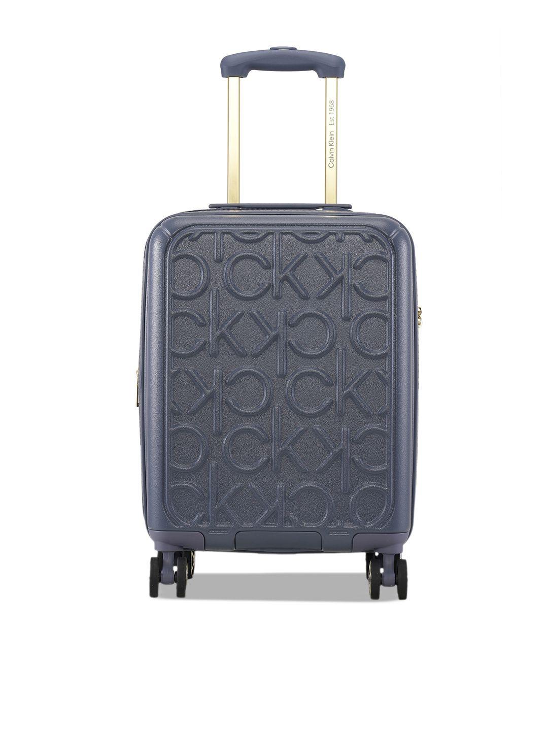 calvin klein big monogram textured abs hard-sided cabin size trolley suitcase