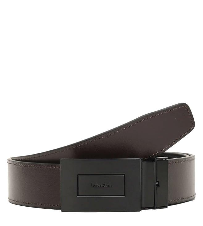 calvin klein black & dark brown adj/rev formal plaque 35mm reversible belt