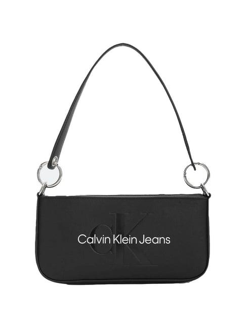 calvin klein black & metallic logo sculpted 25 mono shoulder bag