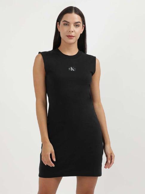 calvin klein black cotton a-line dress