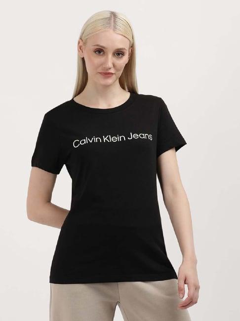 calvin klein black cotton logo print t-shirt