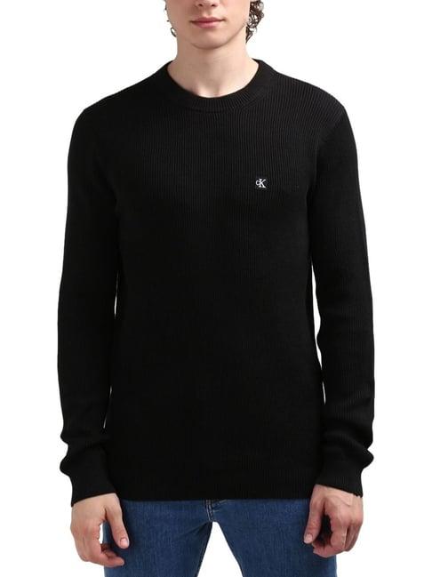 calvin klein black cotton regular fit texture sweater