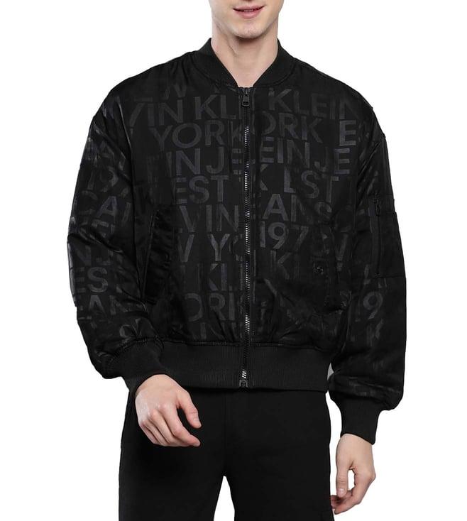 calvin klein black printed relaxed fit bomber jacket